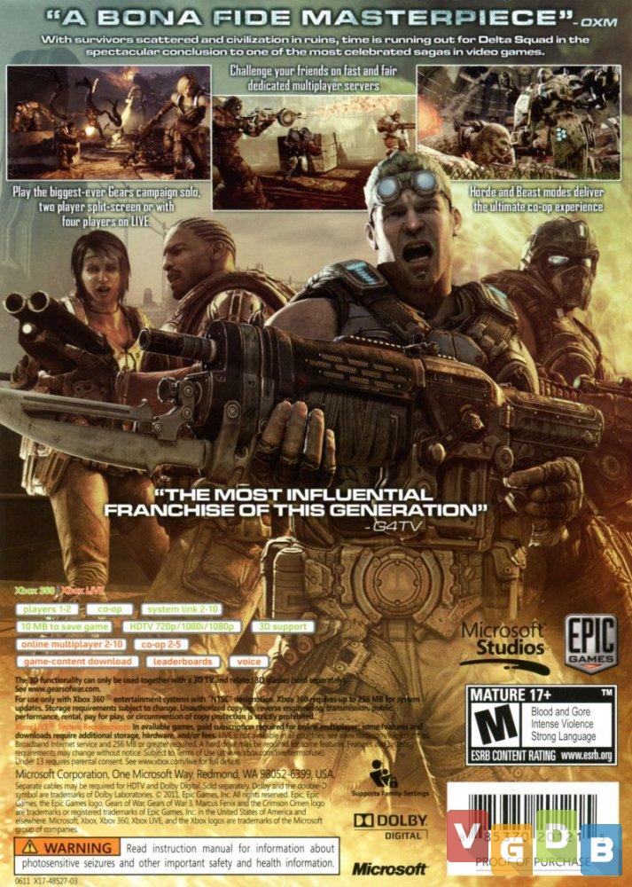 Gears Of War 3 Xbox 360 Jogo Exclusivo Microsoft Studios