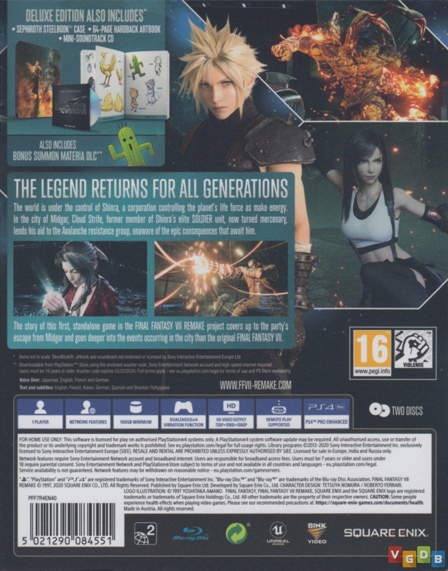 Final Fantasy VII Remake Deluxe Edition, Square Enix, PlayStation 4,  662248923246 