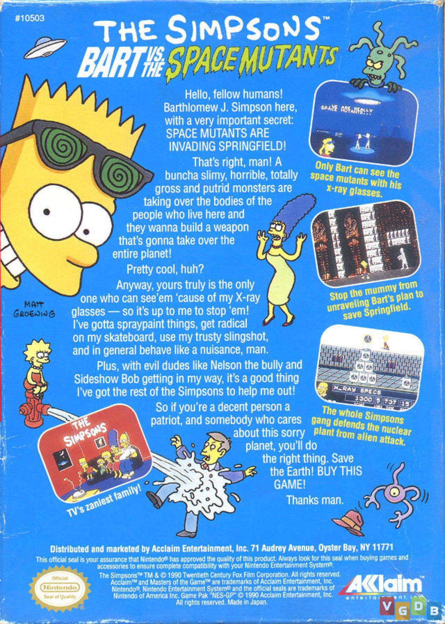 The Simpsons Bart Vs The Space Mutants Vgdb V Deo Game Data Base