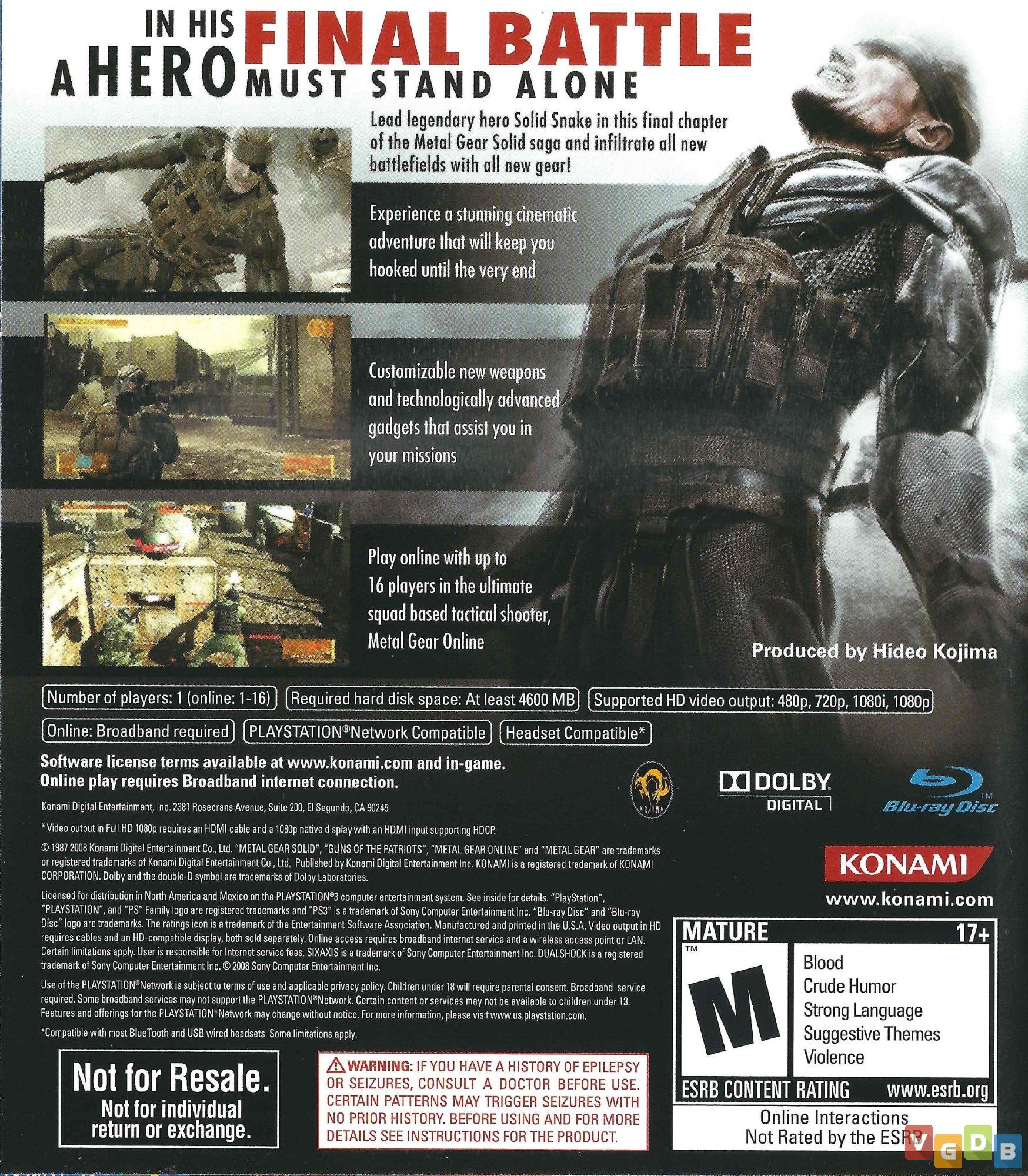 Jogo Metal Gear Solid 4: Guns of the Patriots - PS3 - MeuGameUsado