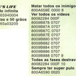 Códigos Gameshark - Revista Dicas & Truques para PlayStation nº 2 - página 62 (fonte: Datassette)