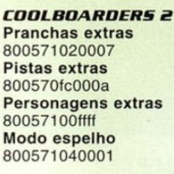 Códigos Gameshark - Revista Dicas & Truques para PlayStation nº 2 - página 62 (fonte: Datassette)